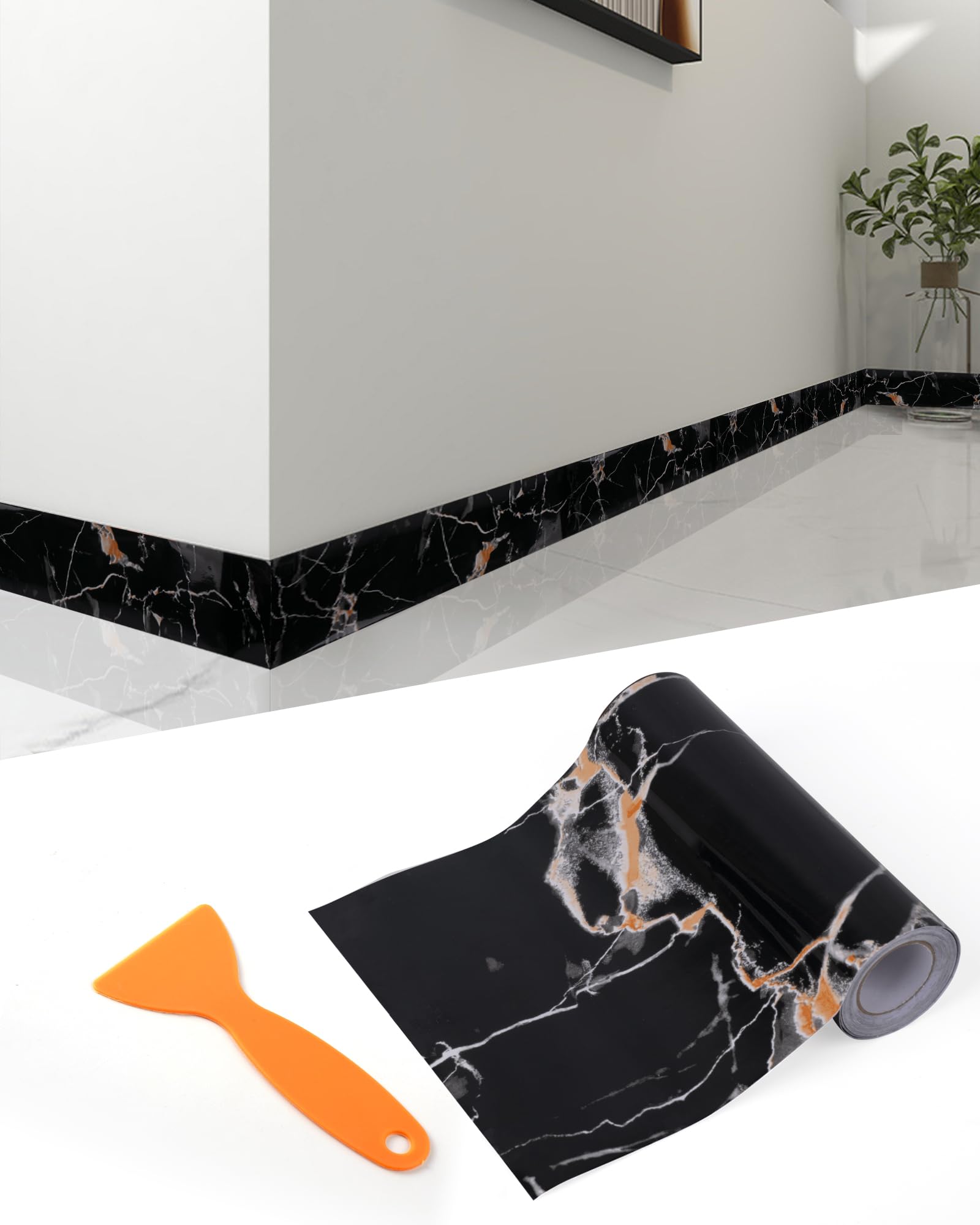 Bordo Autoadesivo Per Pareti FBBULES - PVC, Effetto Marmo, 5m X 5/10/15cm, Facile Applicazione - Foto 7