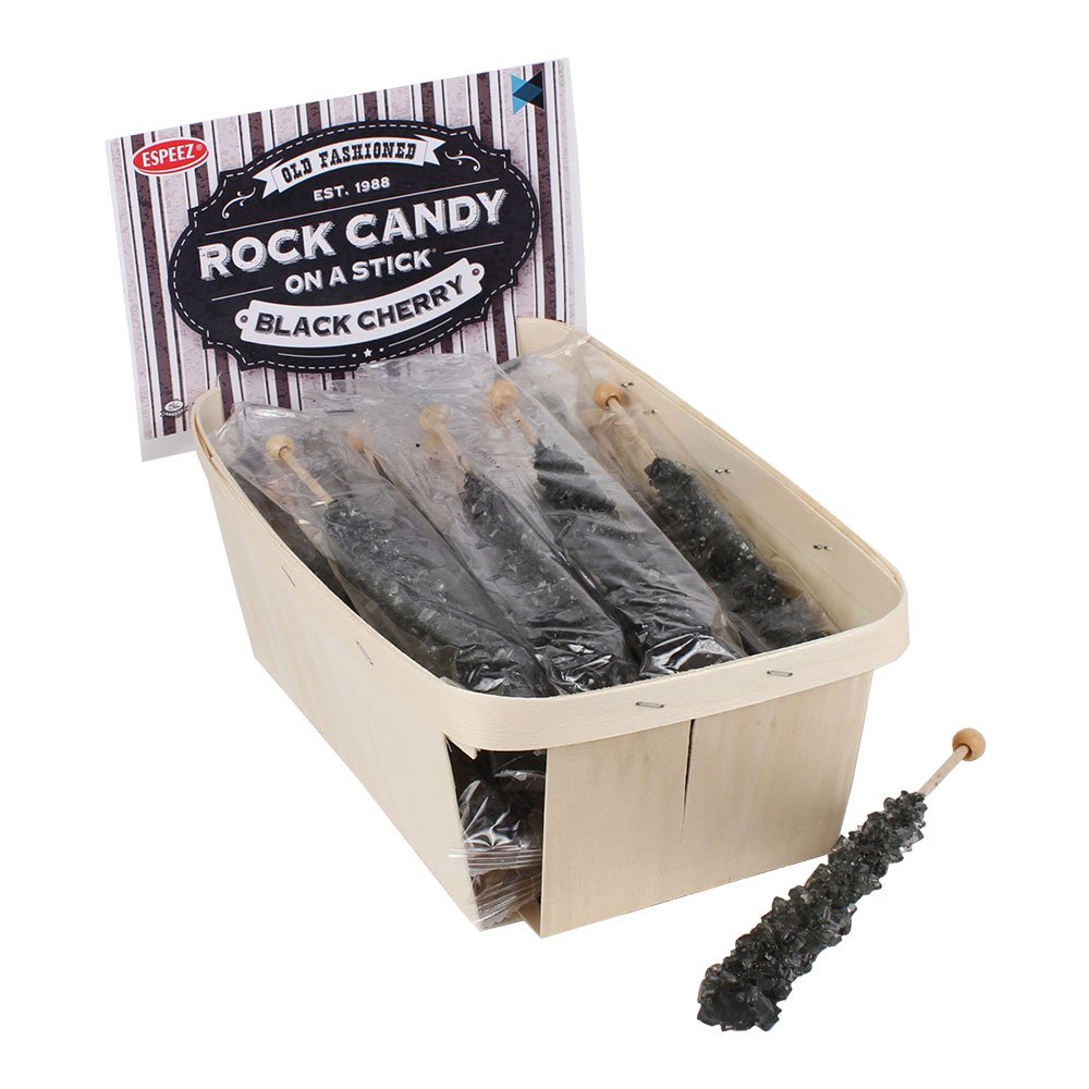 Extra Large Rock Candy Sticks: 18 Black Cherry Lollipop - Individually Wrapped Black Rock Candy Sticks - Espeez Rock Candy Sticks for Candy Buffet,