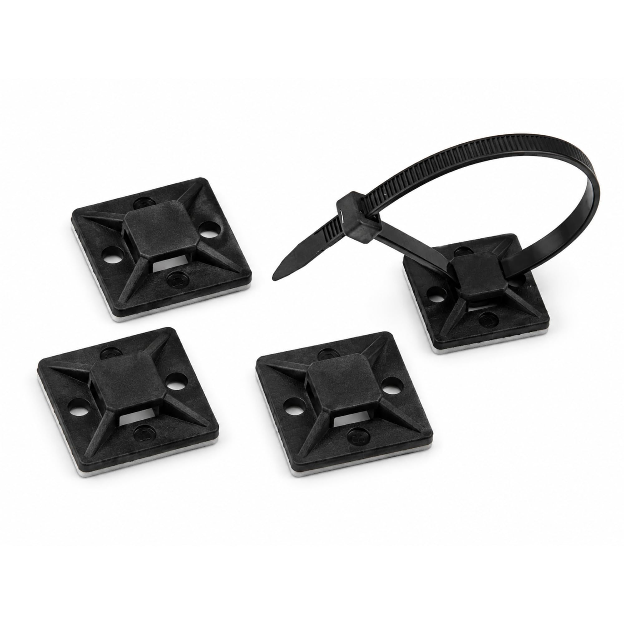 WEMNO Self Adhesive Cable Tie Base 100 Pack | Adhesive Cable Tie Mount | No Drill Cable Management | Panel Wiring & Trunking | Indoor & Outdoor | UV Stabilised Nylon | Electrician & M&E