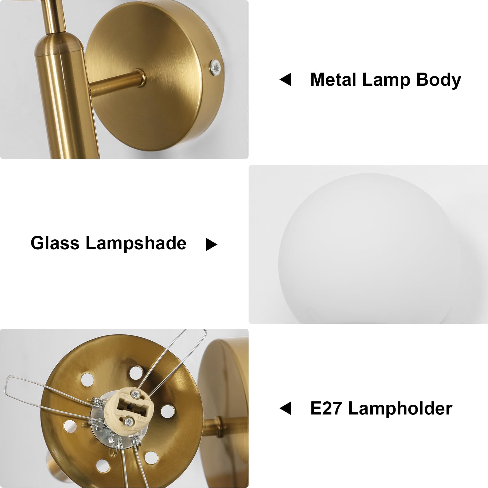 Comely Applique Murale Intérieure E27 Lampe Murale Design Minimaliste Abat-Jour en Verre pour Chambre Salon Couloir