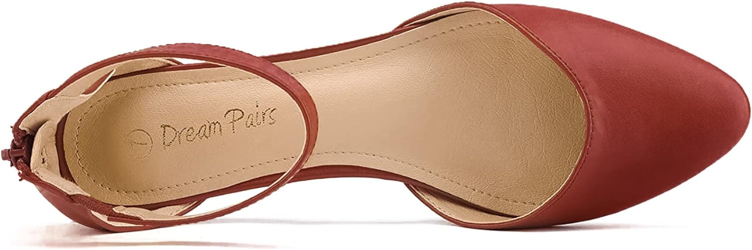 DREAM PAIRS Women's Low Wedge Ankle Strap Flats Shoes 6.5 Red/Pu
