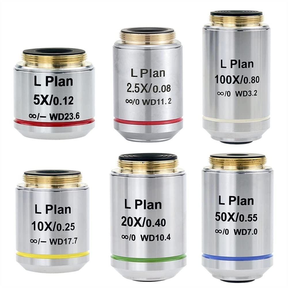 Microscope Infinity Plan Phase Contrast Objective Lens for Metallographic Microscope 2.5X 5X 10X 20X 50X 100X Long Working Distance(2.5 5 10 20 50 100X)