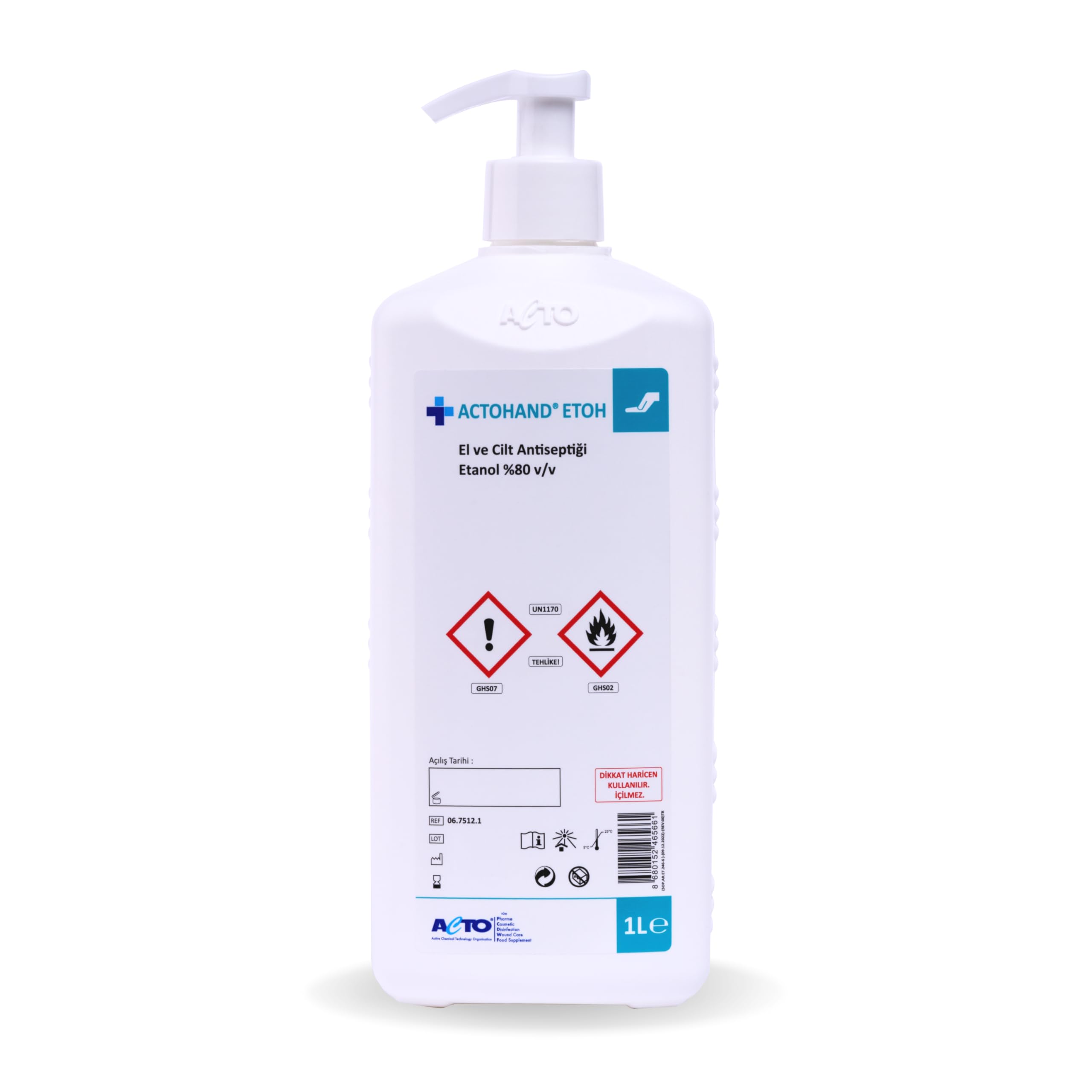ACTOHAND® ETOH 1L – El ve Cilt Antiseptiği |%80 Etanol (v/v) İçerikli Hızlı Etkili Dezenfektan | Zararlı Mikroorganizmalara Karşı Etkin Koruma | Cilt Dostu, Hızlı Kuruyan Formül