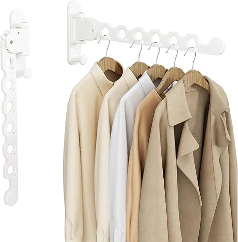 Miniatura 11 de Tendedero de Ropa, Tendedero de Lavandería de Montaje en Pared para Baño, Tendedero Colgante Retráctil y Plegable con Ganchos en U para Cuarto de 3u