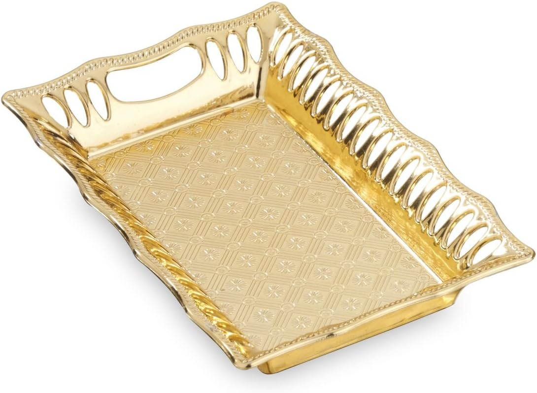 SUKHSON INDIA Gold Platted Finished Parker Decorative, Serving And Gifting Tray Small Rectangular Pack of 1
