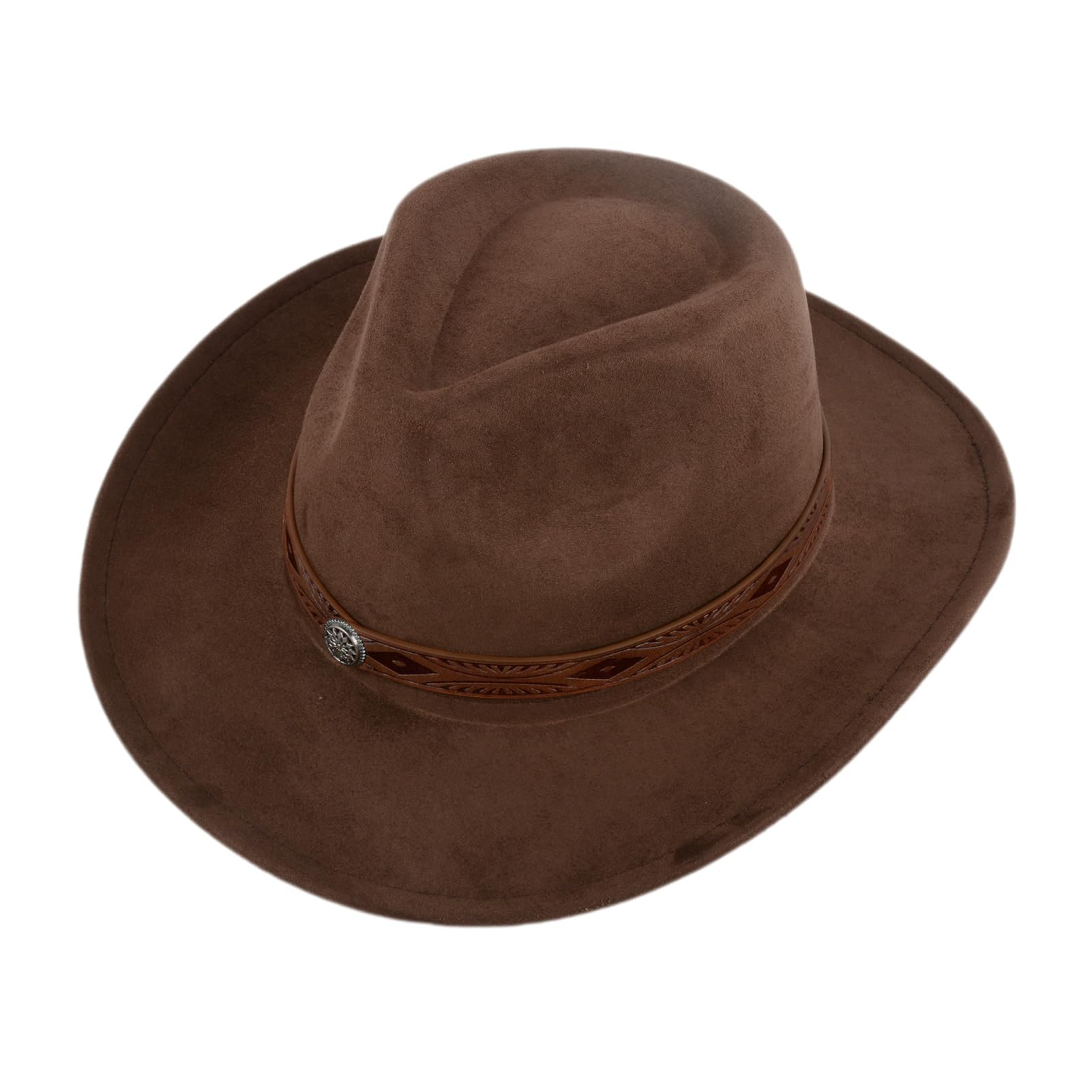 Cowboyhut für Damen und Herren, Western-Wildlederhüte, Panamahut, Cowboy-Cowgirlhüte mit breiter Krempe, Western-Wildleder-Cattleman-Cowboyhüte, Braun
