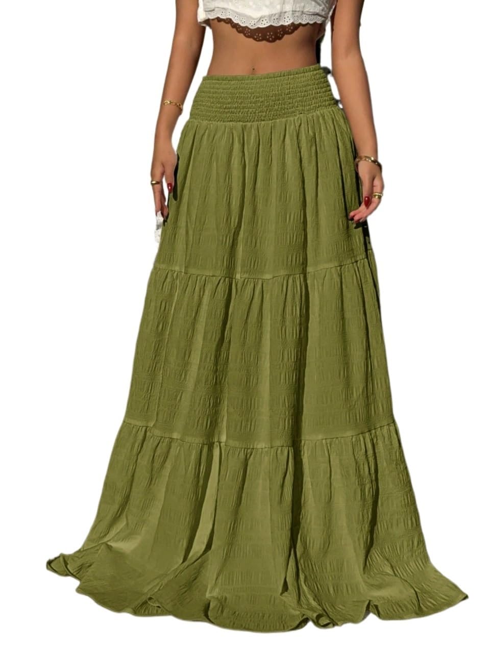 Womens Flowy Trendy Skirt Solid Color Low Waist Long Skirt