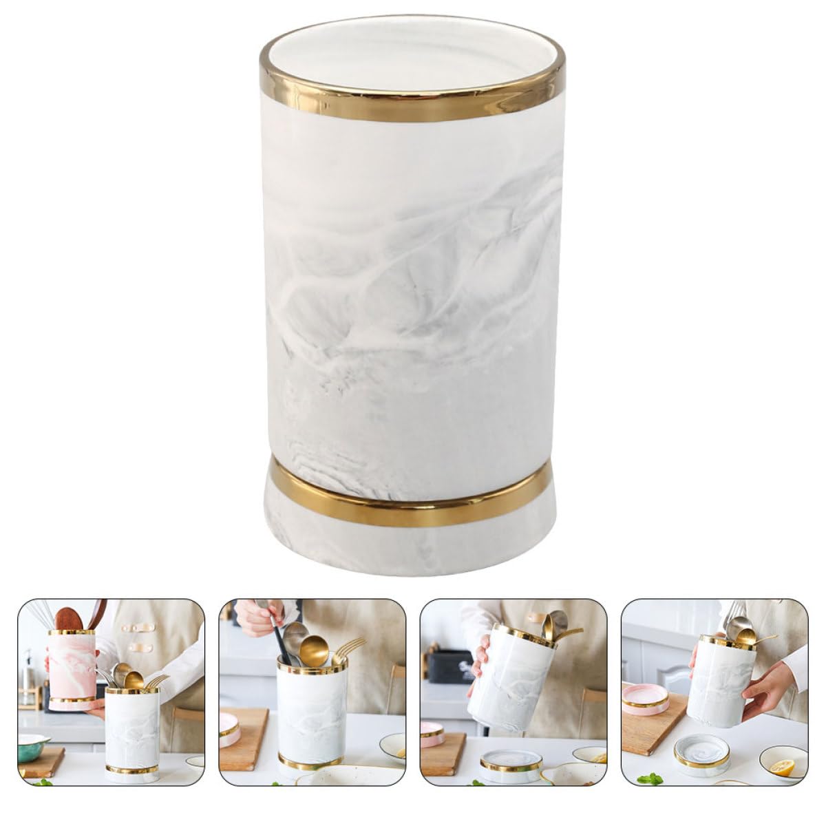 ULTECHNOVO Porte-baguettes en Céramique Décoratif Motif Marbre pour Organiser Ustensiles Cuisine, Rangement Pratique Comptoir, Design Moderne et Élégant pour Maison