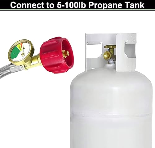 Miniatura 6 de MEFUN Manguera adaptadora de propano trenzada de acero inoxidable de 12 pies con calibre, adaptador de manguera de tanque de propano convertidor de