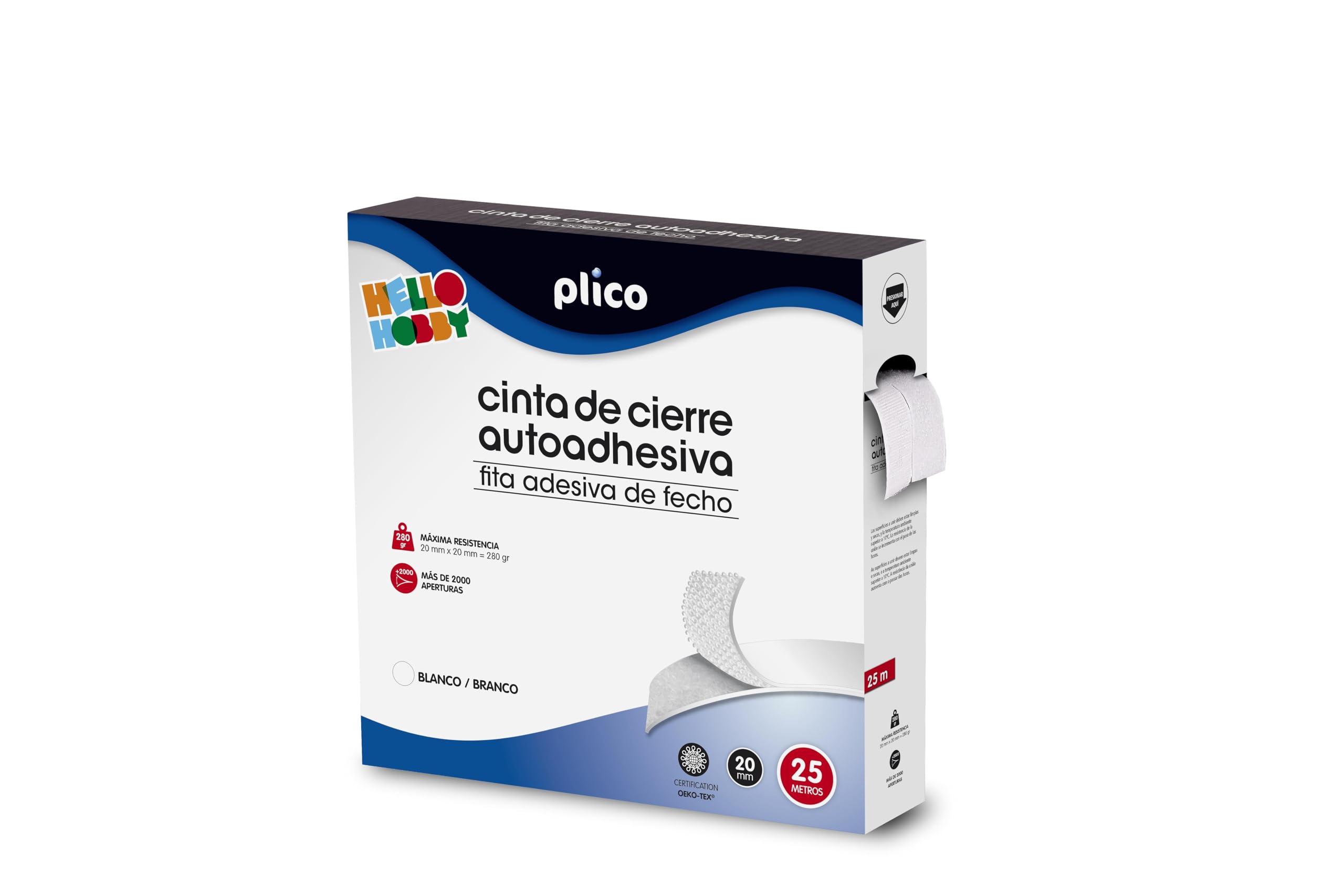 13318 - Cinta de cierre adhesiva, 20 mm x 25 m, color blanco