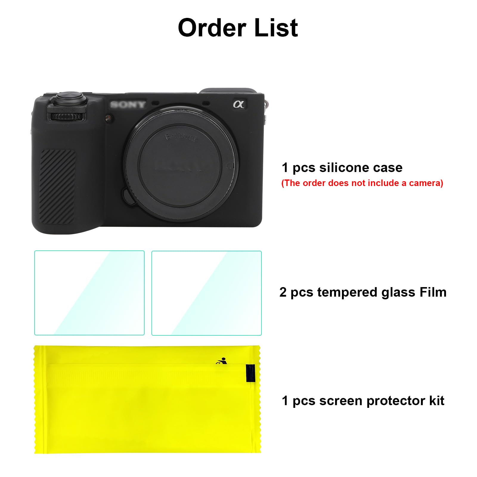 Silikonowa osłona ochronna dla Sony A6700, akcesoria z 2 sztukami folii ochronnej na wyświetlacz, zdjęta osłona obiektywu dla cyfrowego aparatu Sony A6700
