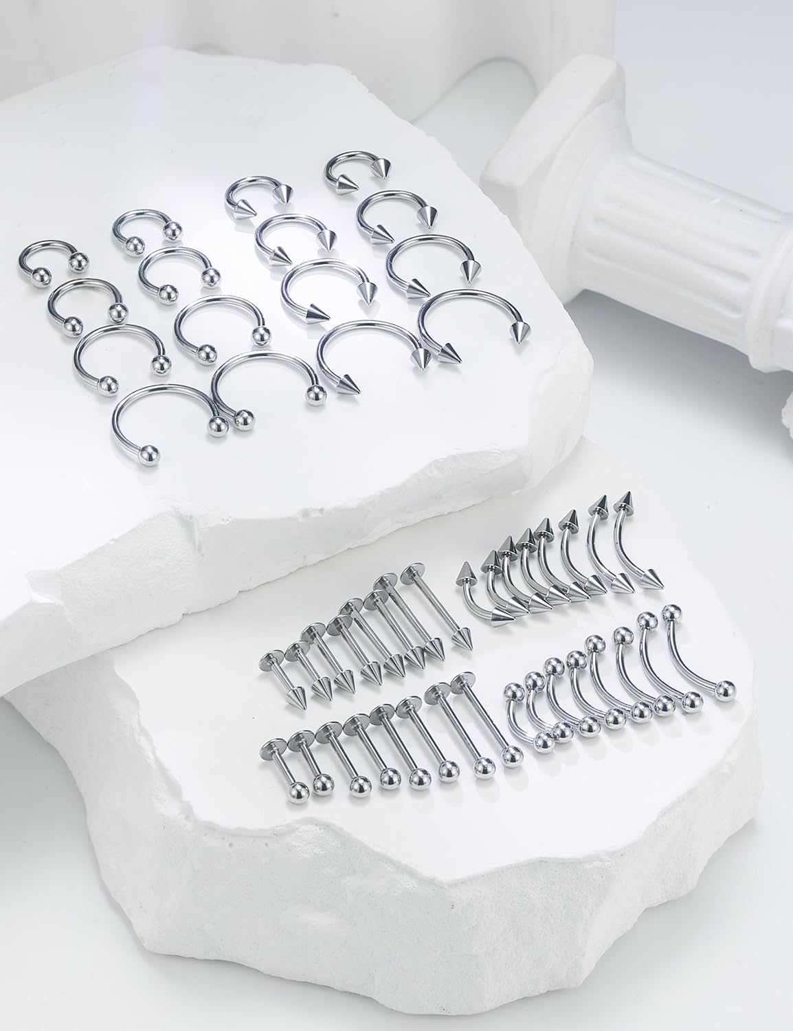 16G 20G Horseshoe Septum Nose Lip Rings Surgical Steel Tragus Forward Helix Conch Rook Daith Snug Cartilage Earring Medusa Vertical Labret Snake Bite Monroe Lip Piercing Jewelry for Women Men - Image 2