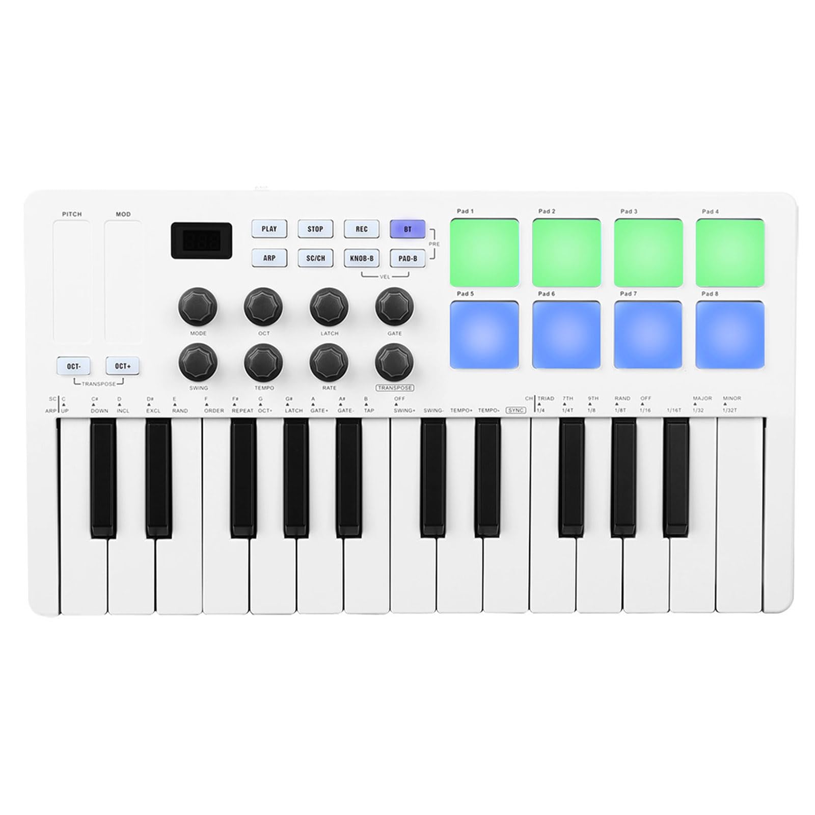Tastiera portatile a 25 tasti con tasti dinamici e plug-and-play per studio/viaggio musica tastiera illuminazione