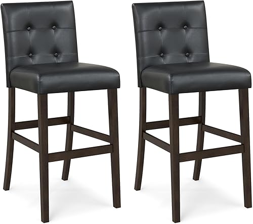COSTWAY Juego de 2 taburetes de bar, taburete de bar tapizado de 26 pulgadas con respaldo, sillas de altura de mostrador de cuero de PVC con Negro