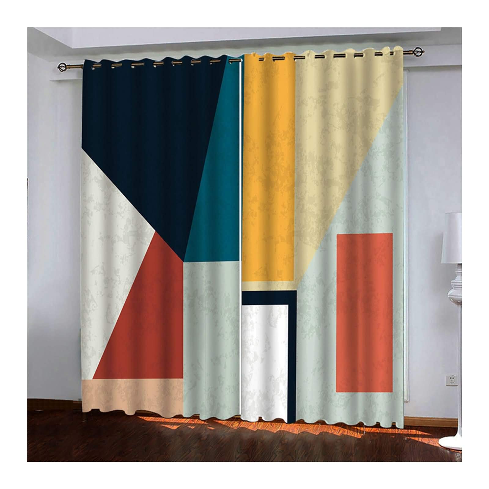 Daesar Polyester Window Treatment Curtains Geometry Blackout Curtains Living Room Blue Blackout Drapes for Living Room 264x244cm Blackout Drapes 2 Panel