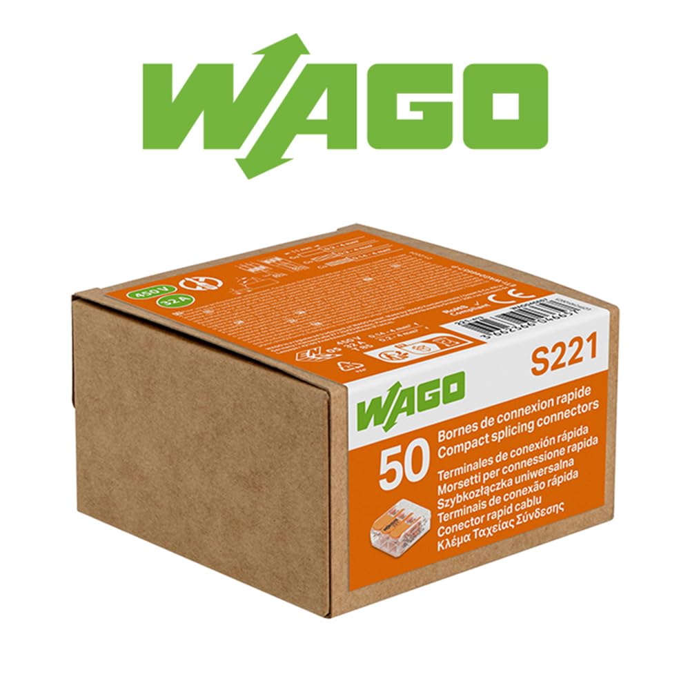 WAGO 221 Series - 50 x 3 Conductor Connecting Clamps in Cardboard Box