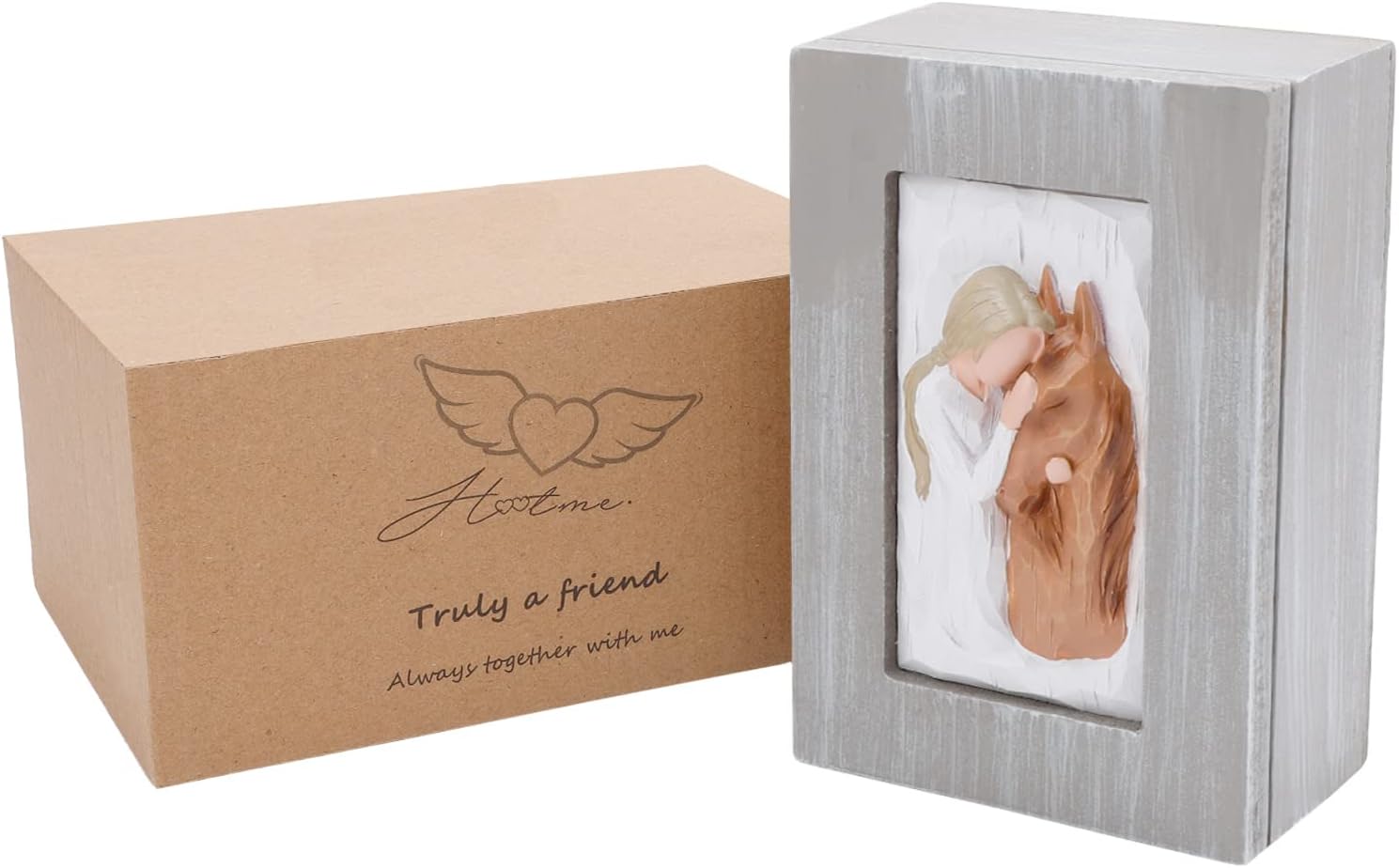 ACTLATI Girl Embrace Horse Figurine Gift Box, Horse Memorial Gifts for