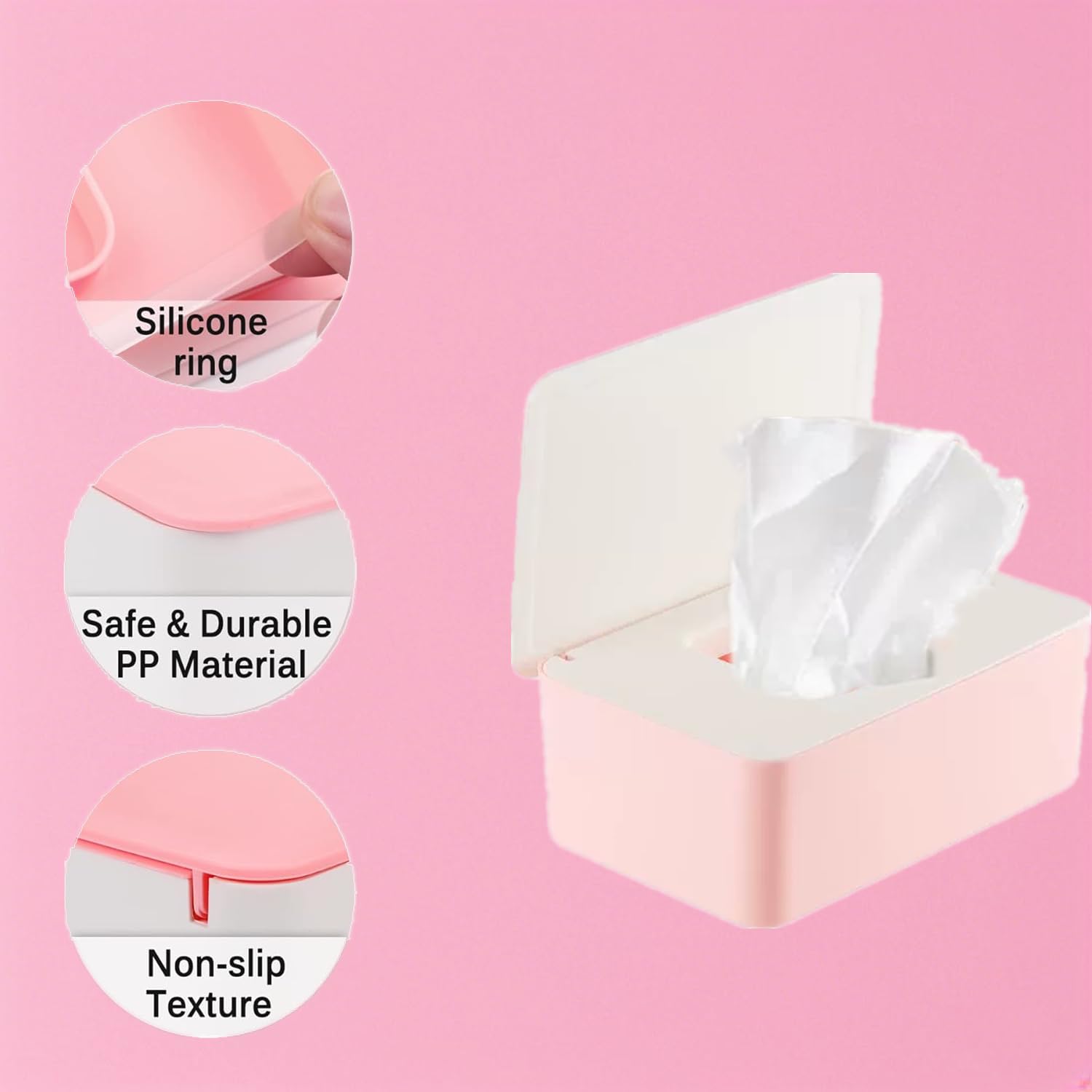 Wipes Dispenser White Pink,Reusable Flushable Wipe Holder Set including 2Pcs Refillable Portable Wipe Bag for Baby Adult Bathroom,Wipe Container with Lids Keeps Wipes Fresh,Baby Shower New Mom Gifts - Image 3