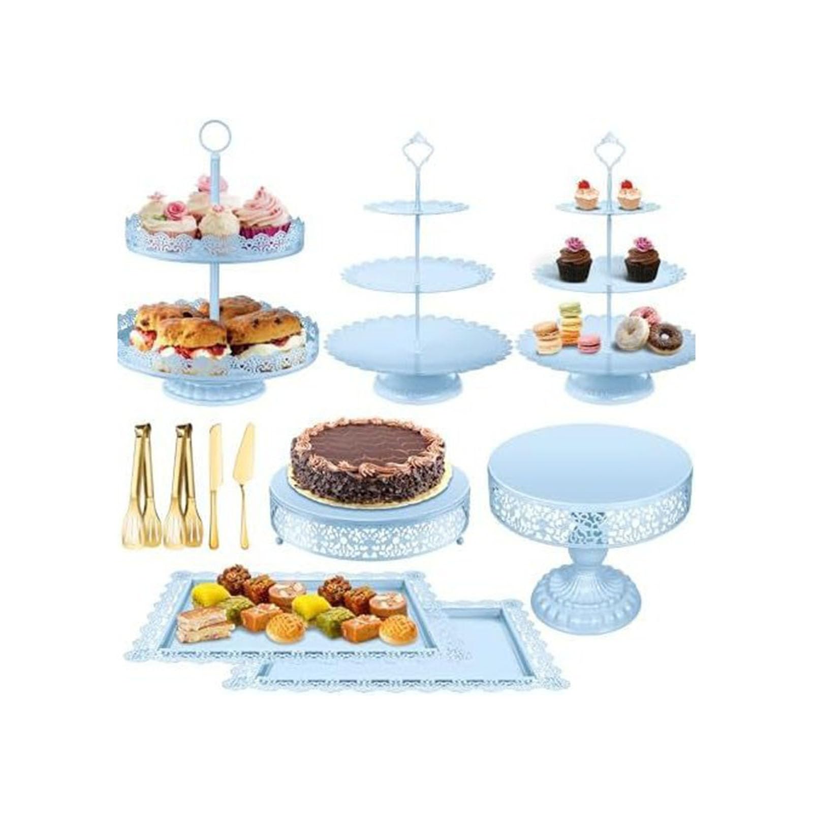Set di alzata da dessert in metallo con piedistallo e piastre per torte a due ripiani rettangolari antiruggine in ferro per matrimoni, compleanni, tè pomeridiano, panetteria, buffet