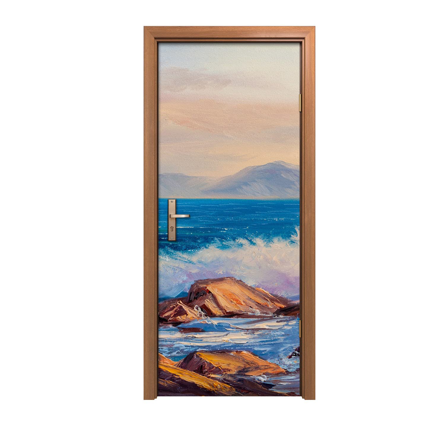 Autocollant de porte 90x200cm Ocean Sea Waves : décoration murale de style marin