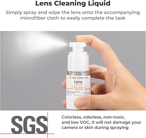 Miniatura 4 de K&F CONCEPT Kit de limpieza de lente de cámara 15 en 1 con soplador de cámara, 10 toallitas para gafas, líquido de limpieza, 2 paños de limpieza de