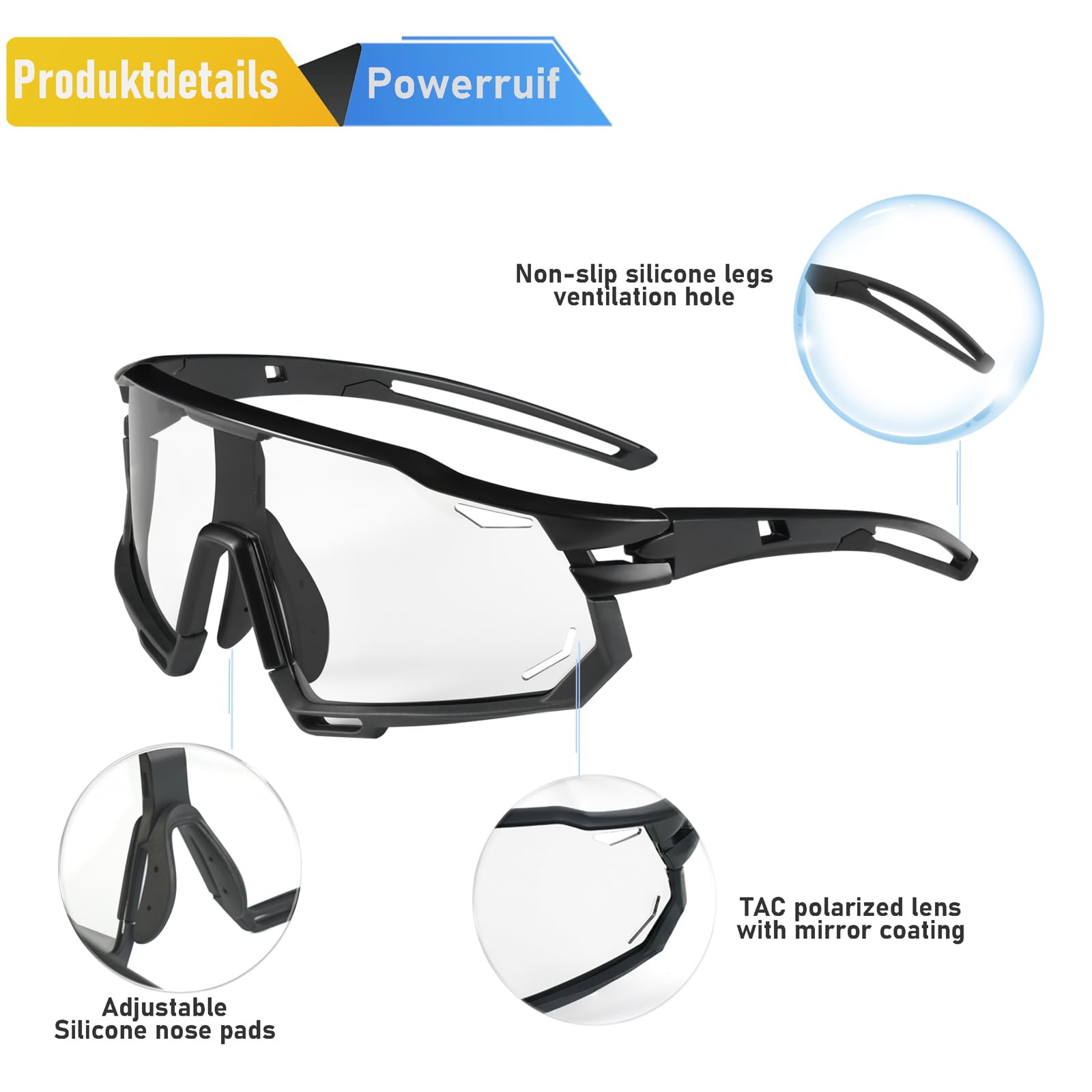 Fotochromowe okulary rowerowe z sportowymi okularami przeciwsłonecznymi UV400 Okulary MTB do biegania Kobiety Mężczyźni Przezroczyste sportowe MTB Rower Baseball