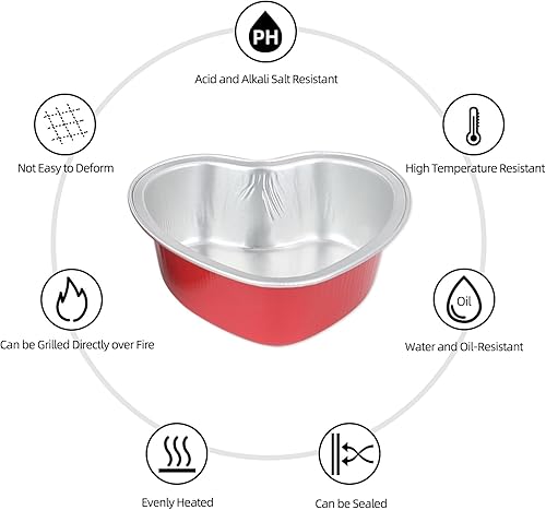 Miniatura 4 de EDUEE Moldes para pasteles en forma de corazón de 3.5 onzas, molde de papel de aluminio con tapas, 25 piezas desechables de corazón pequeño para