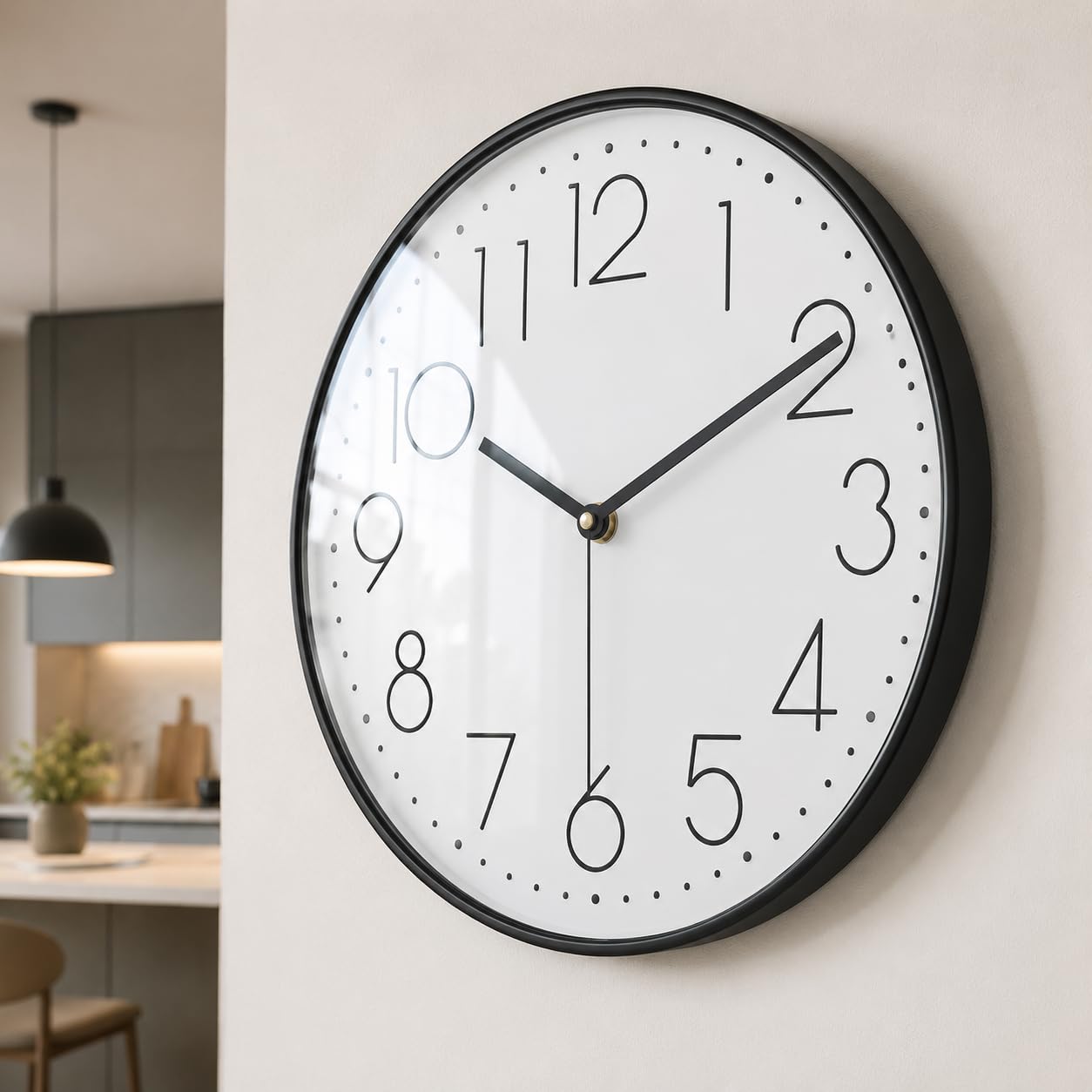 October Elf 12 Inch Wall Clock Non-ticking Silent White with Black Frame — image 1