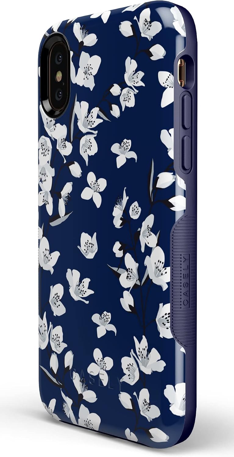 Casely iPhone X/XS Case | Floral Forest | Navy Cherry Blossom Floral | Bold Protective Design