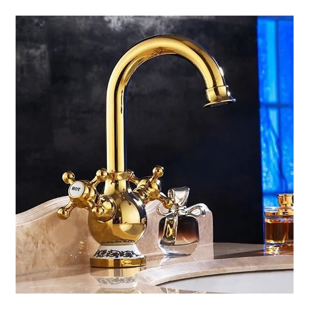 Robinet mitigeur de lavabo en laiton doré, le charme de la porcelaine