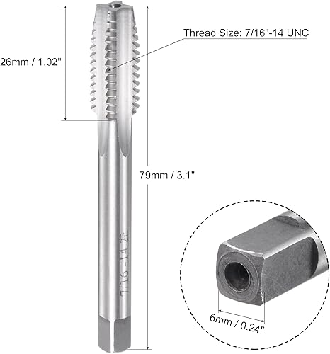 Miniatura 2 de uxcell Macho de roscar para fresado de roscas 716"-14 UNC, máquina de mano izquierda HSS (acero de alta velocidad) 6542 sin recubrimiento 4 flautas