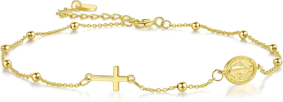 LEMKAY 14K Gold Anklets for Women Gold Ankle Bracelets for Women Cross Anklets for Womens with Cross and Jesus Medallion