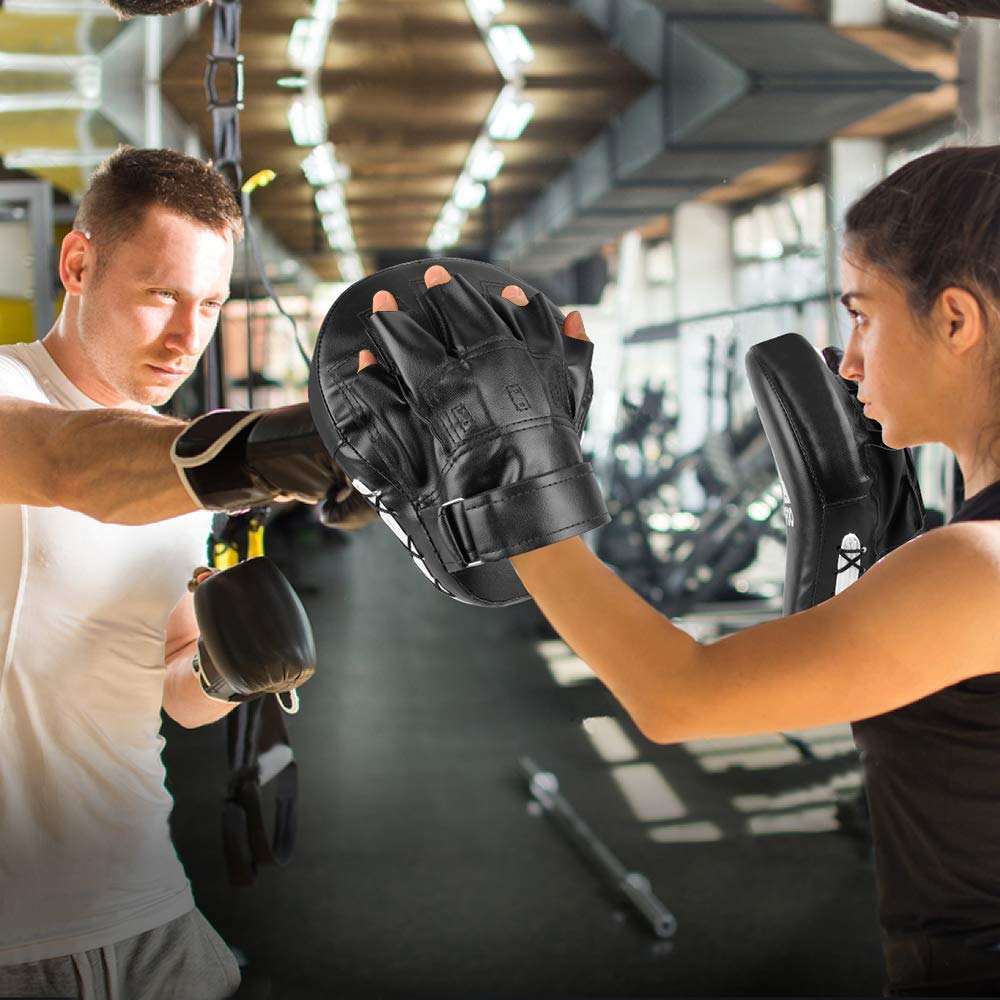 GROOFOO 1 Paio Colpitori Boxe Scudo Sciopero Pastiglie Pelle Focus Pads per l'addestramento di Kickboxing Muay Thai Boxe MMA Taekwondo