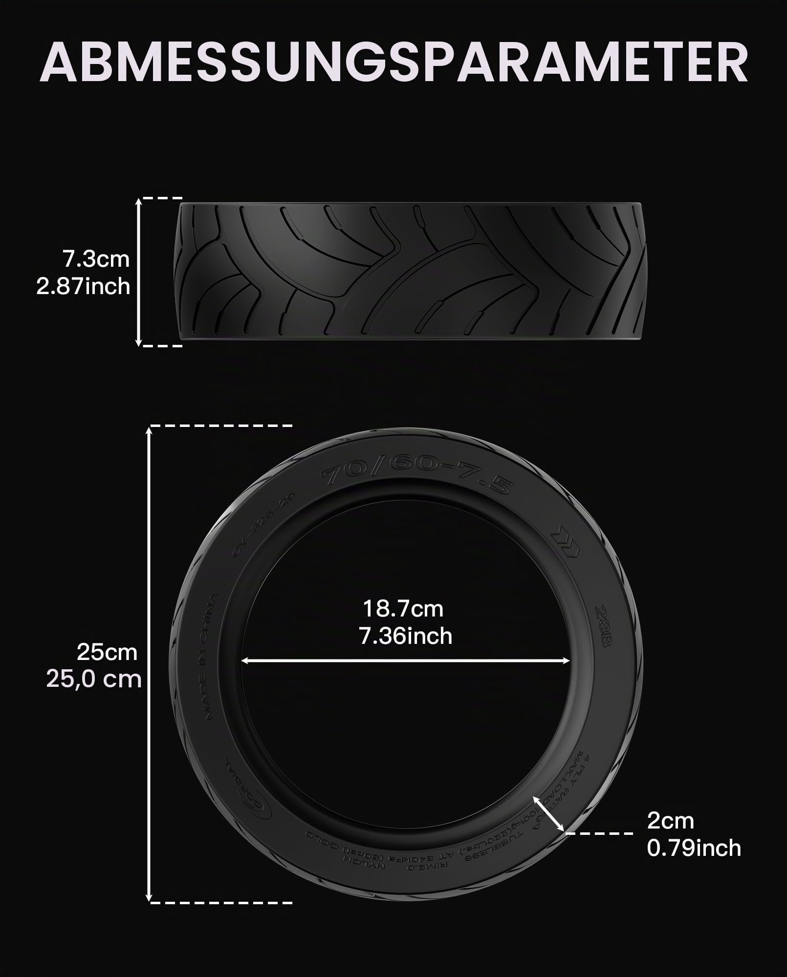 70/60-7.5 Jelly-Reifen Kompatibel mit Segway Ninebot Max G3 / G3E / G3D Kickscooter Leer Outer Tyre 11 Zoll Rutschfest Tubeless Reifen Original Zubehör