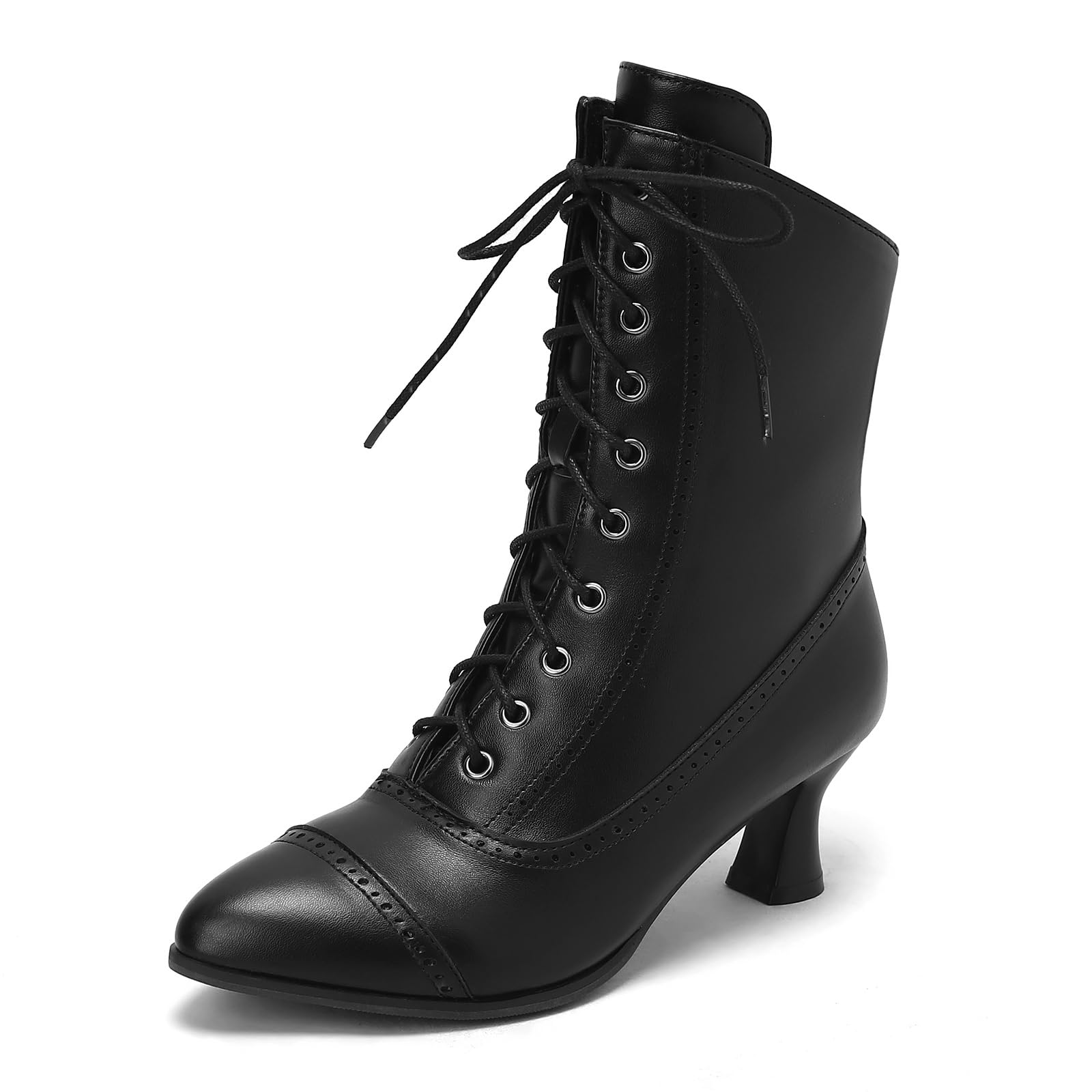 Seborluys Victorian Boots for Women Vintage Granny Boots Renaissance Witch Ankle Boots 70s Lace Up Booties Low Heel