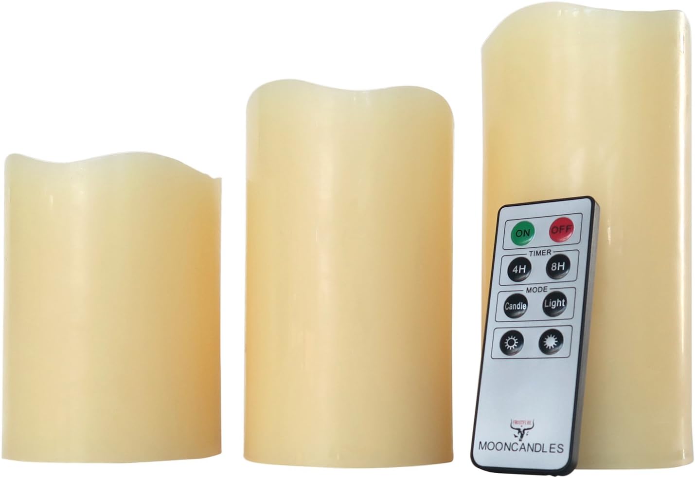 Frostfire Mooncandles Vanilla Scented Flameless Wax Candles with Timer and Remote Control, 4-inch/ 5-inch/ 6-inch, Set of 3