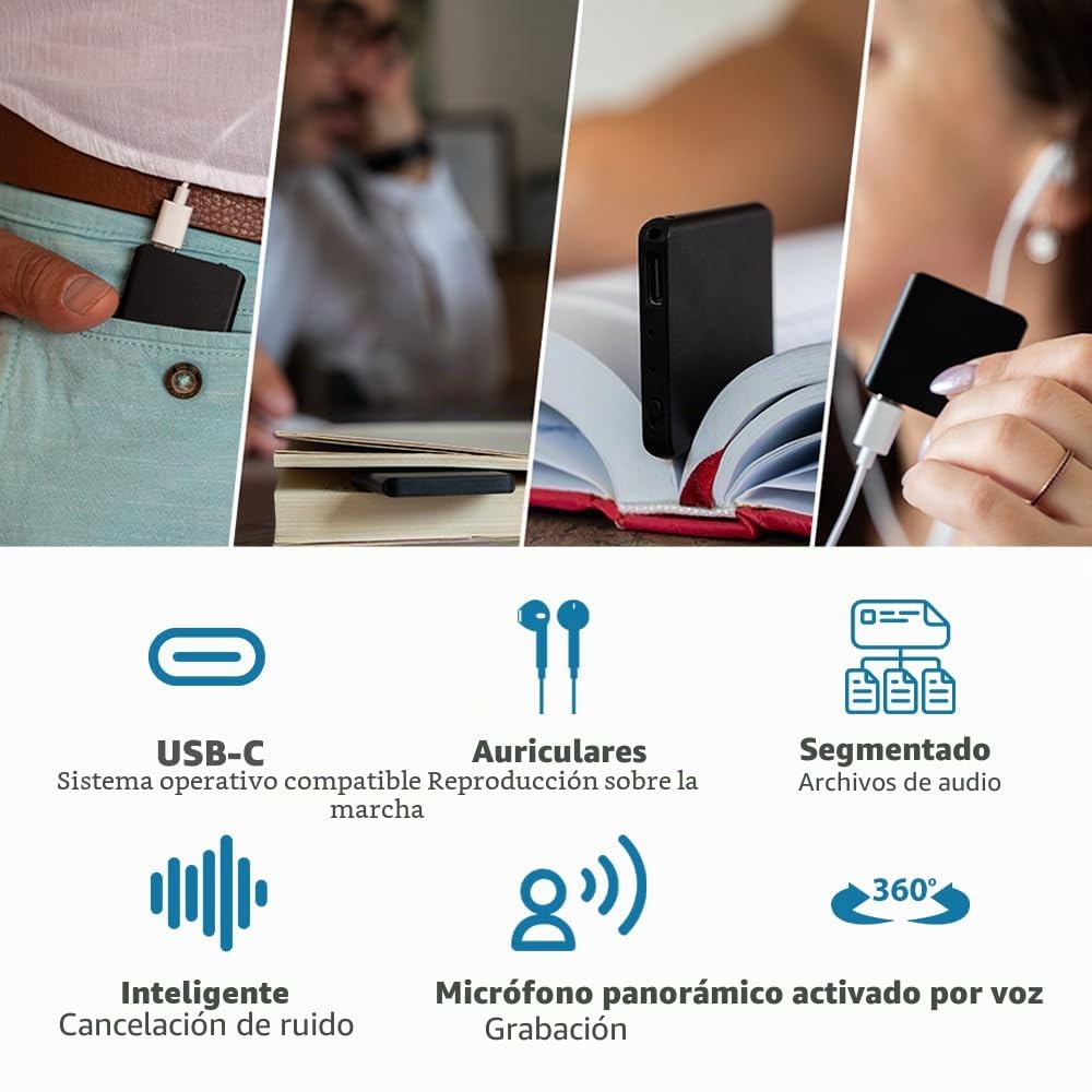 Atto Digital TileREC - Mini grabadora - 145 horas - Solo 5 mm - Dictáfono activación de voz - Batería de 24 horas - Grabadora de voz MP3 - TileREC