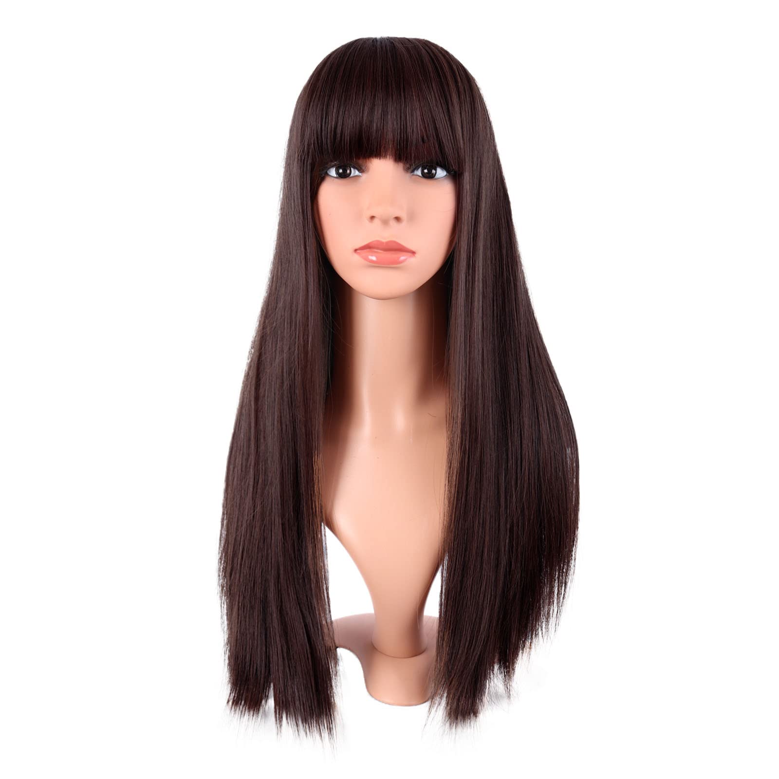 MapofBeauty 24 Inch/60 cm Long Straight Synthetic Hair Heat Resistant Party Cosplay Wig (Dark Brown)