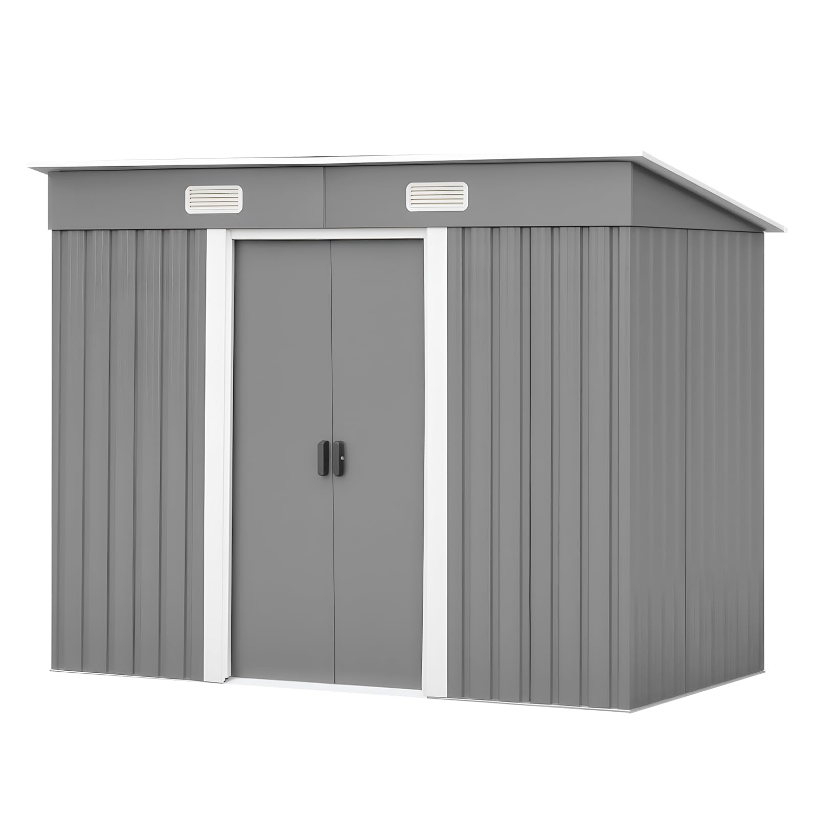 Panana Metal Garden Shed Storage Sheds Heavy Duty Outdoor FREE Base Foundation Green/Grey Color (8x4 Grey)