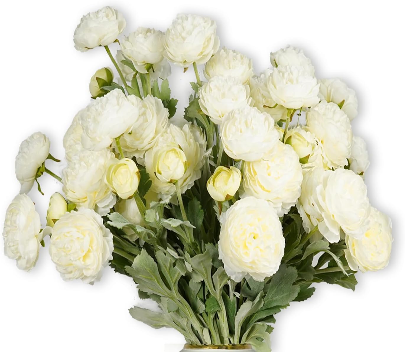 Artificial Flowers White Peonies 20pcs 60Heads Bouquet Fake Peonies Artificial Ranunculus Flowers for Indoor Faux Floral Arrangements Home Table Kitchen Wedding Party Farmhouse Decor White(20pcs)