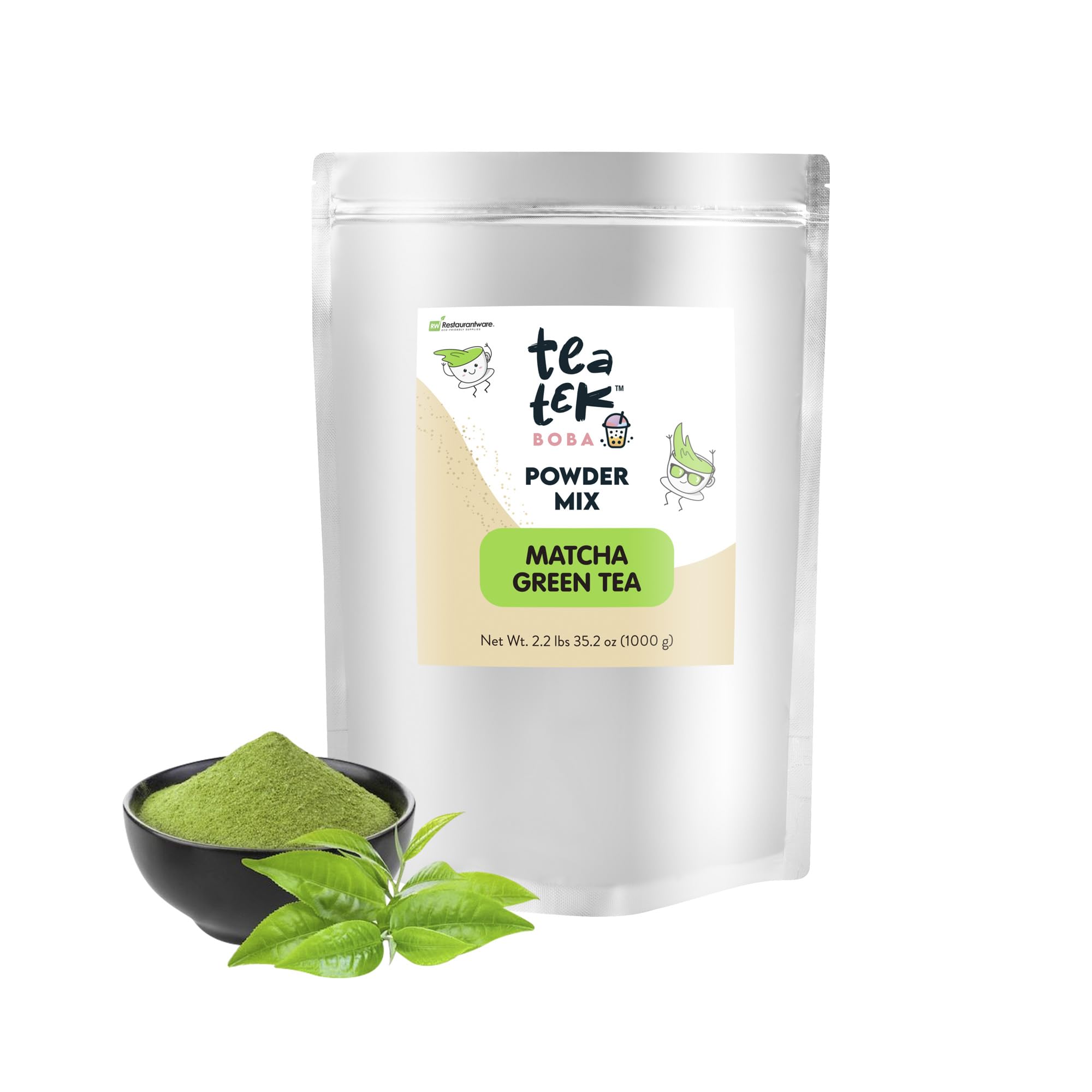 Restaurantware-Tea Tek 35 Ounce Powder Mixes 10 Resealable Powder Mixes For Beverages - Matcha Green Tea Flavoured Vaccum-Sealed — view 2