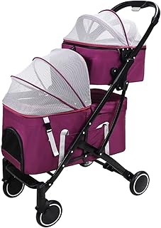 Carrinhos de gato Carrinhos de cachorro Carrinhos de bebê Carrinho de estimação de camada dupla Carrinho de estimação premium para 2 gatos Cães Carrinho de passeio destacável de duas camadas para (roxo)