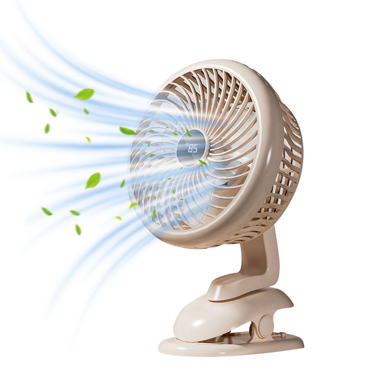 Portable Desk Fan Personal Rechargeable Clip Fan 360° Rotation Adjustment Type C 2400mAh 5 Speed & LED Display Personal Mini Tabletop Oscillating Table Cooling Fan Remote Quiet Home Travel Camping