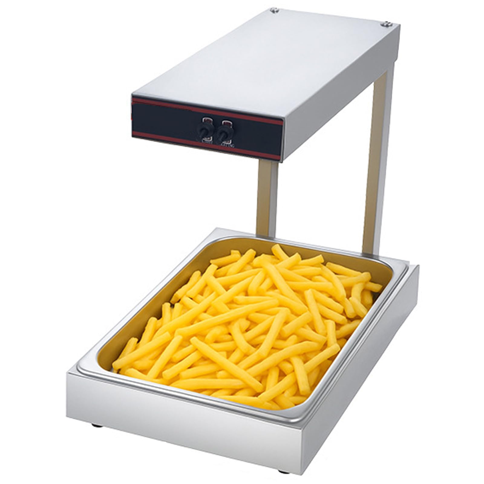 Scaldavivande Professionale per Patatine Fritte, Lampada Riscaldante | Piano di Drenaggio, Riscaldamento Rapido, Controllo della Temperatura da 30 a 110℃, Scaldavivande da Banco(silver)
