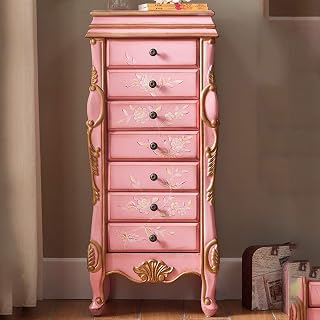 RCJCQSR Armario de almacenamiento de pie con 7 cajones, 2 puertas batientes, 12 ganchos para collares, organizador de almacenamiento grande dividido de pie (color: rosa)