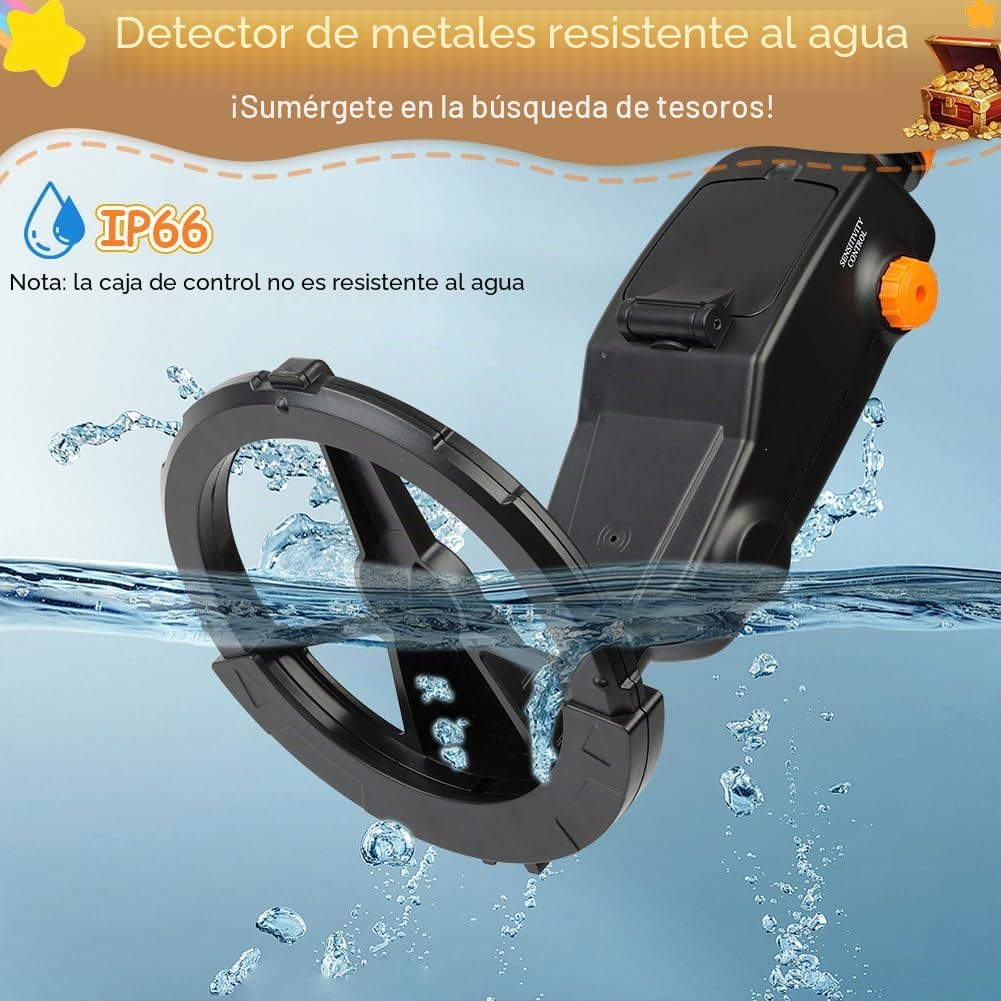 Flintronic Detector de Metales Niños, Detector de Metales con Pantalla LCD e Indicación de Sonido, Detect-or de Metal-es de Mano con Bobina de Búsqueda Impermeable, para Búsqueda de Metale, Negro