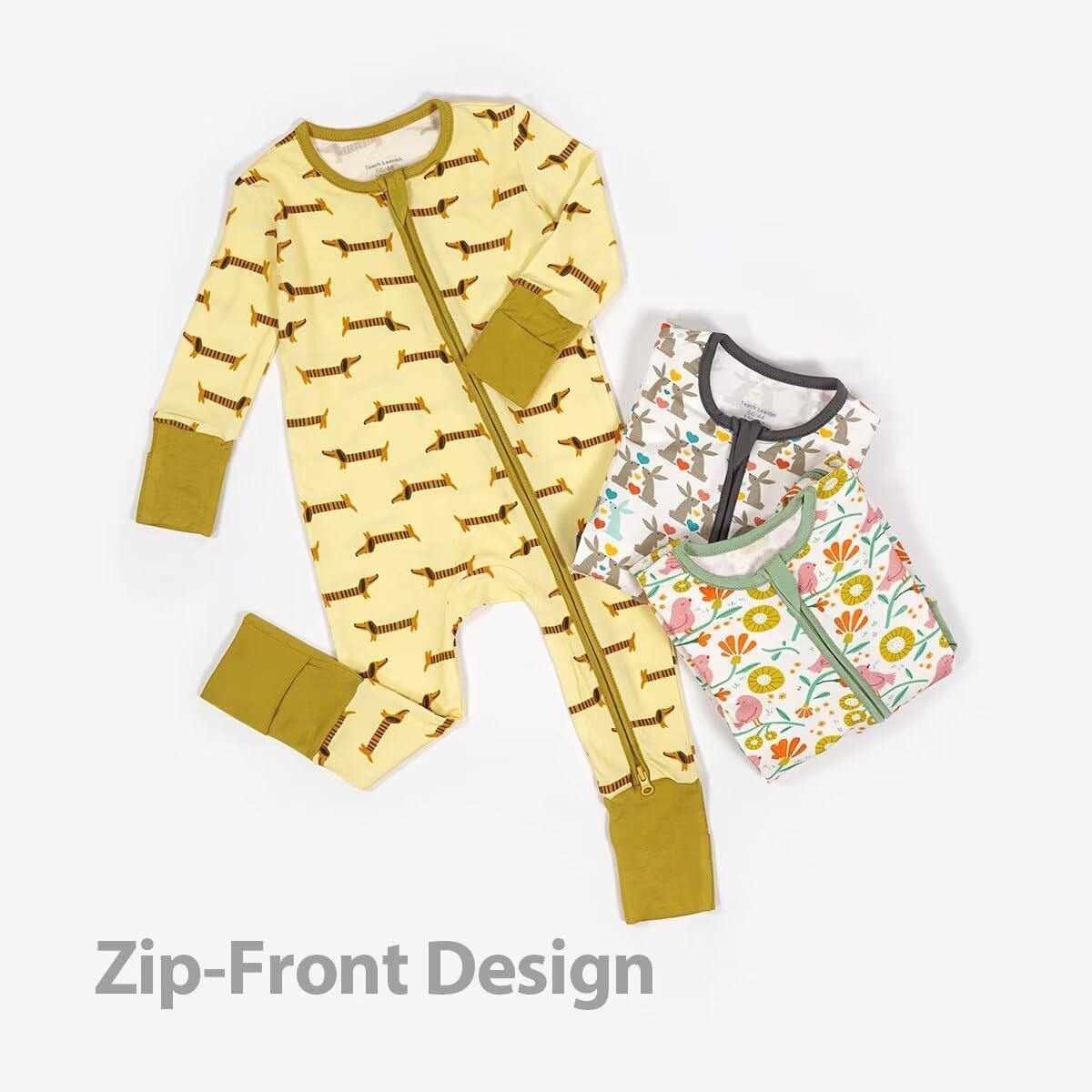 Teach Leanbh Unisex Baby Bamboo Viscose Pajamas with Mittens and Feet Cuffs 2 Way Zipper Long Sleeve Romper Sleep and Play - Image 7