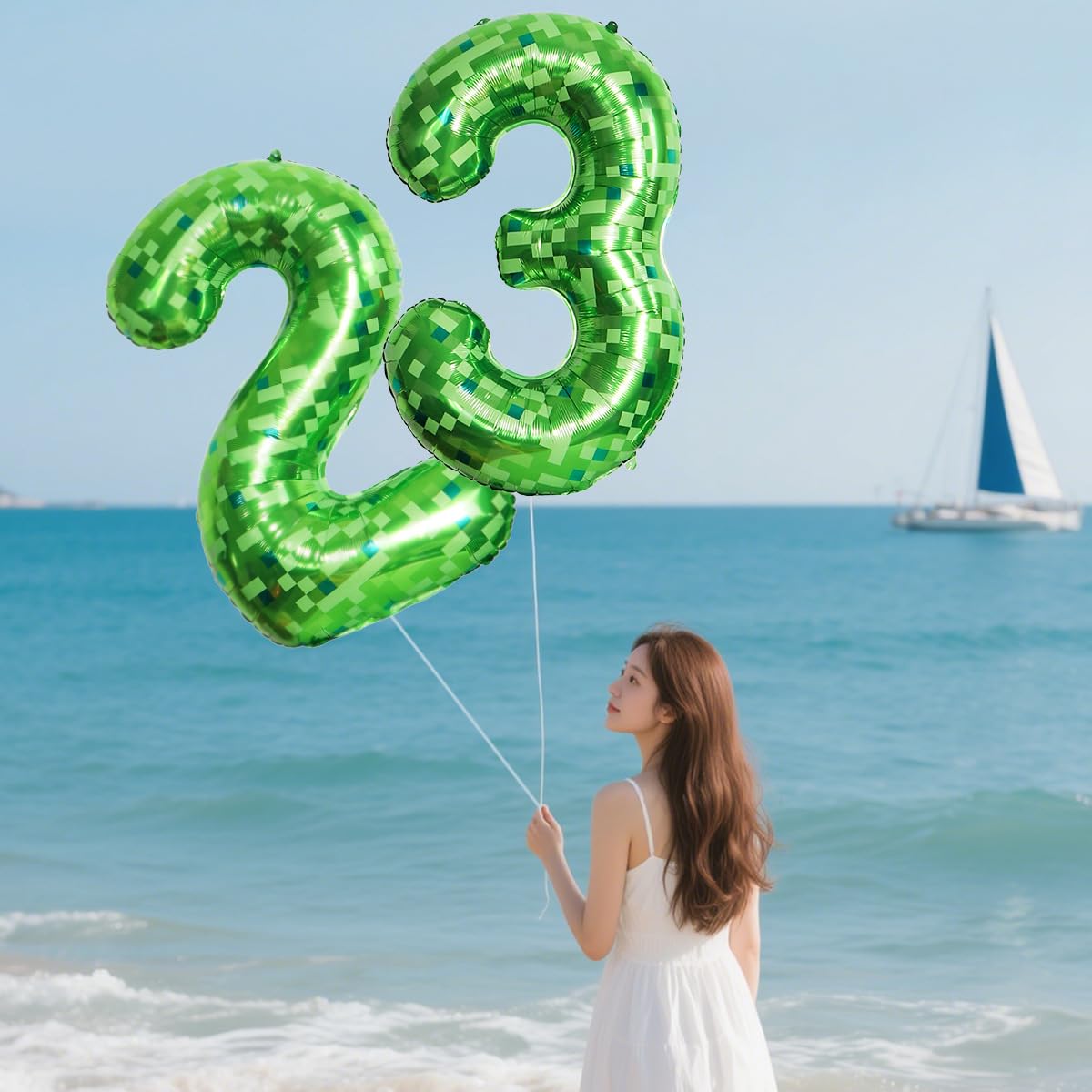 Zestaw balonów foliowych z motywem minera nr 5, zielone piksele, 5 szt., duże balony z mylaru, motyw górniczy, 5. cyfra, dla chłopców, dziewcząt, kostki pikseli, gry wideo, dekoracje na przyjęcie