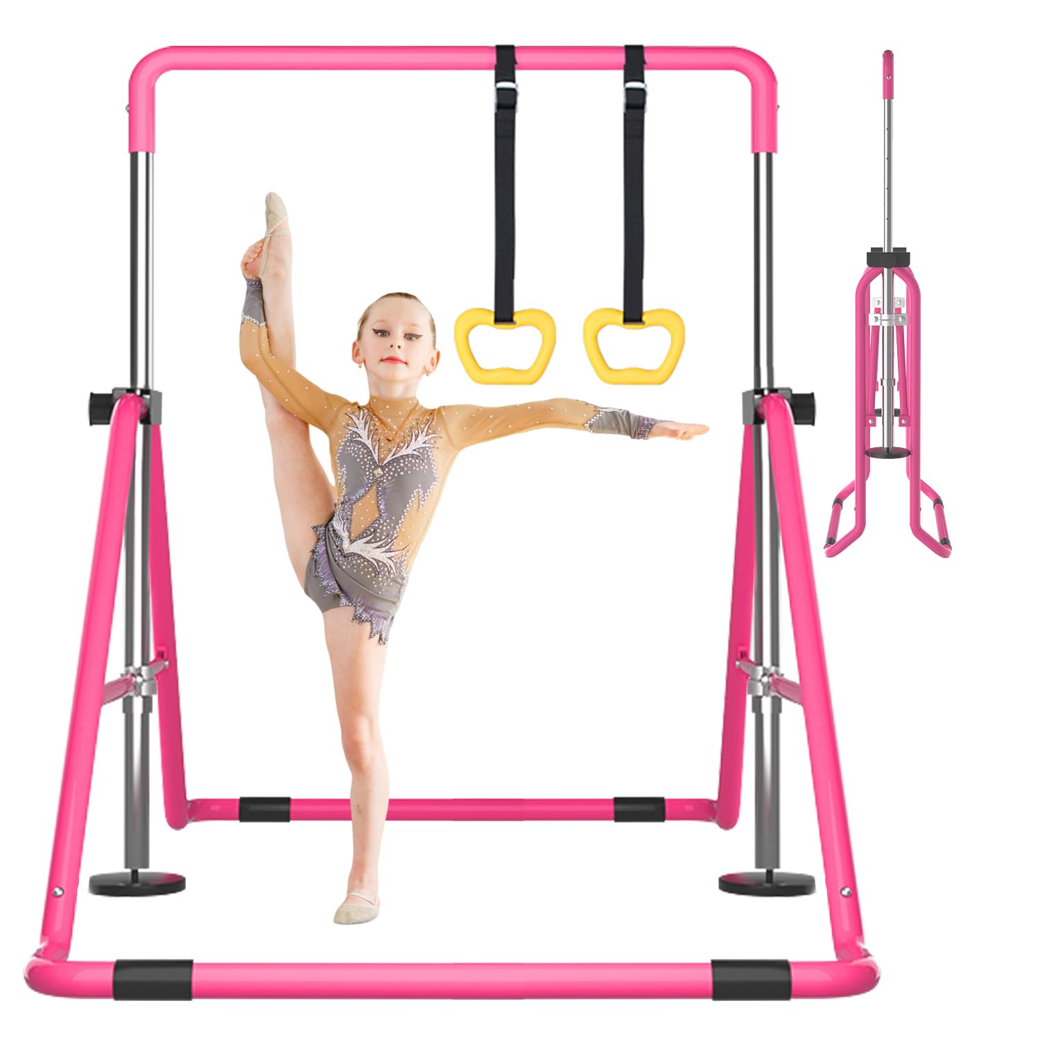 DOBESTS Gymnastics Bar, Kids Folding Horizontal Bar, Adjustable Height Gymnastic Horizontal Bars, Junior Gymnastic Training Equipment for Home Gym Indoor Garden Outdoor — image 1