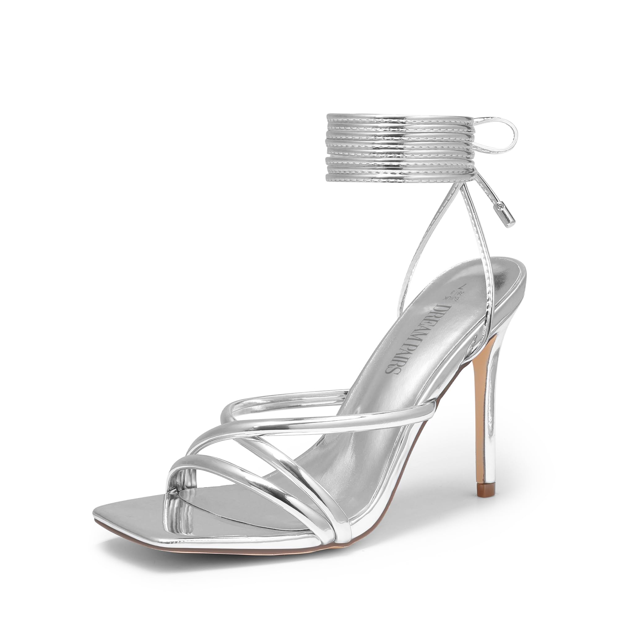 DREAM PAIRS Heels for Women Strappy High Stiletto Lace Up Heeled Sandals Square Open Toe Heels for Prom Party Dating